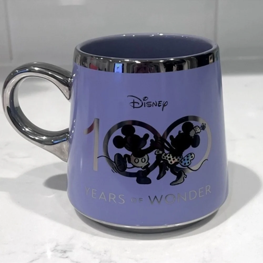 Disney 100 Years Of Wonder Anniversary Purple Silver Mickey Minnie Coffee Mug